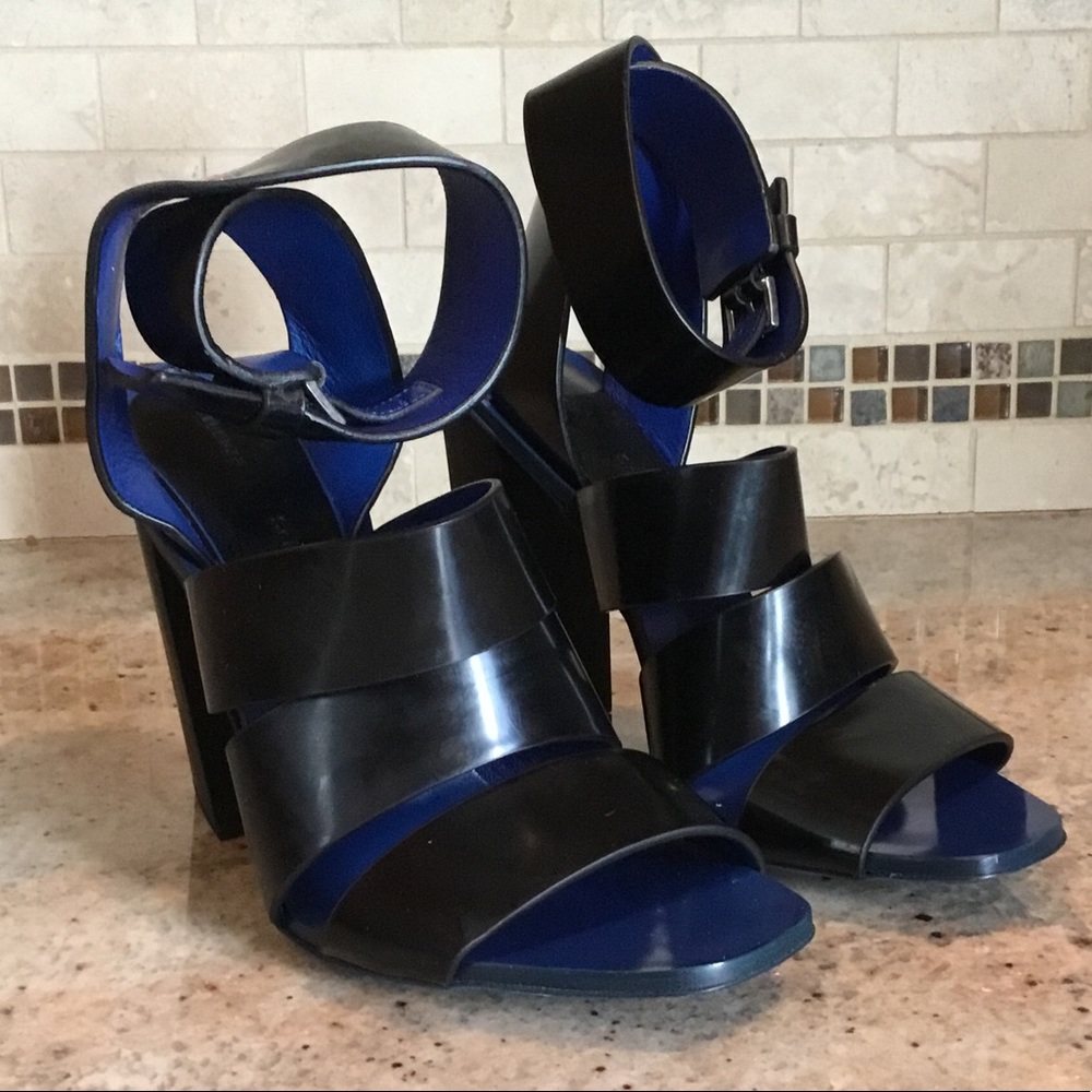 Proenza Schouler Black Blue Patent Leather Strappy Heels Sandals - Picture 3 of 16